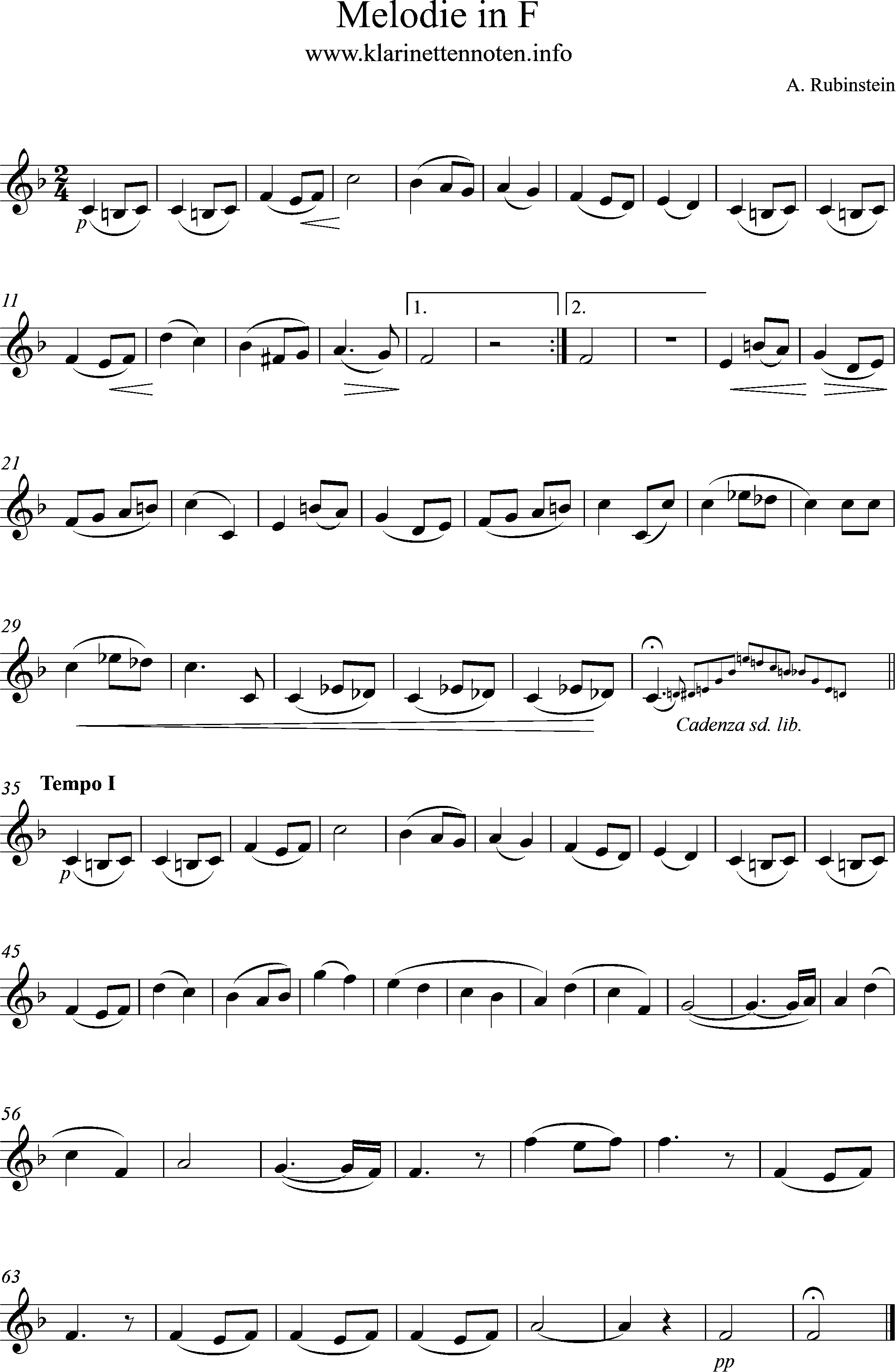 Sheeetmusic Solopart, melody in F, rubinstein